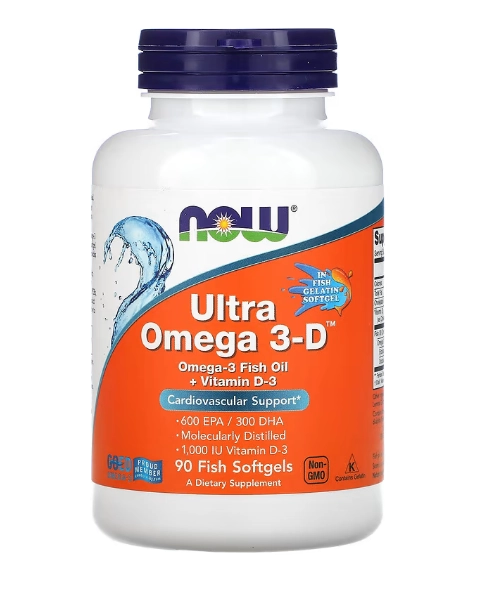 Ultra Ômega Com vitamina D-3, 600 EPA/300 DHA, 90 Cápsulas, Now