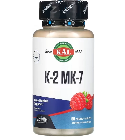 Vitamina K-2 MK-7 100mcg, 60 Microcomprimidos Sabor Framboesa, KAL