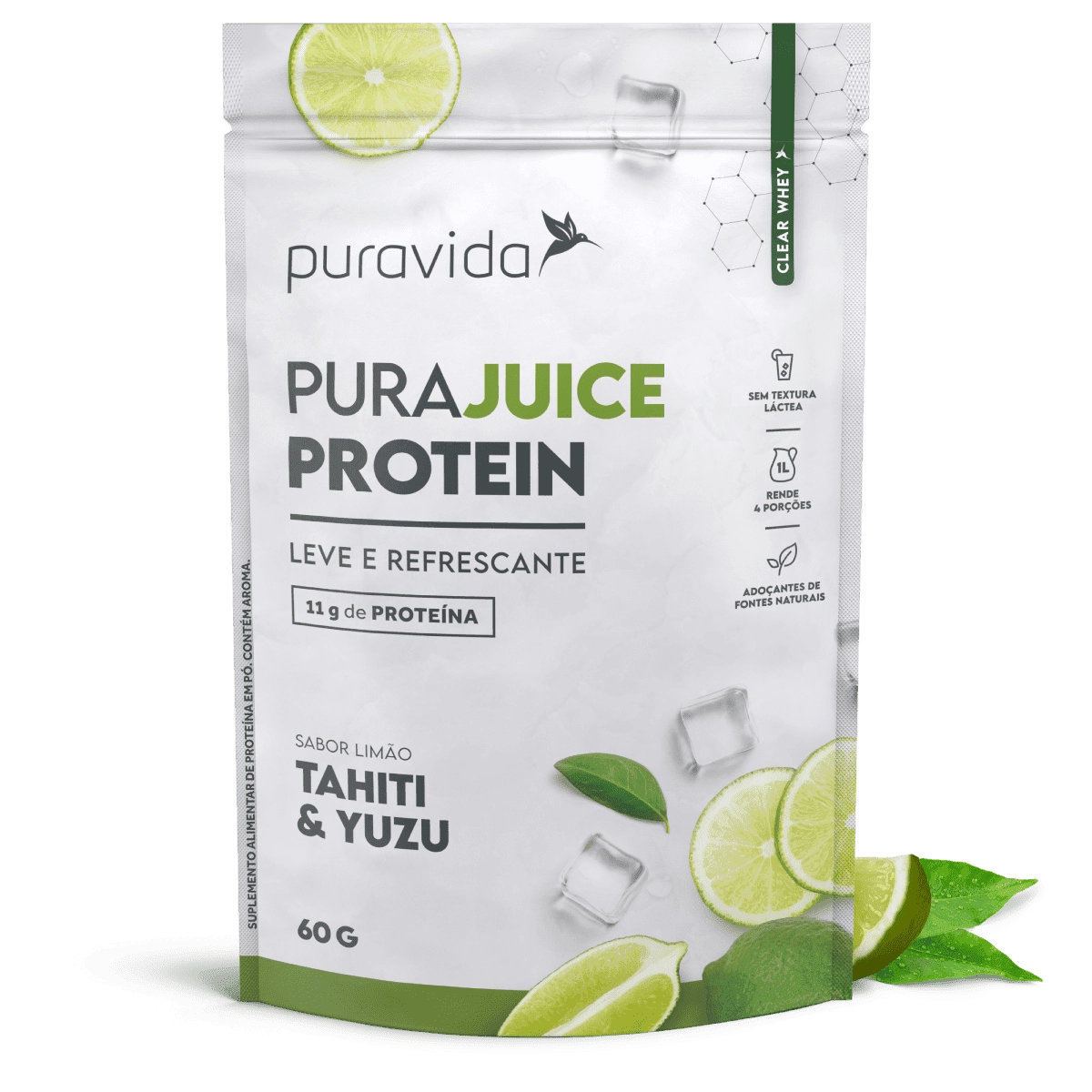 Pura Juice Protein, Sabor Limao Thaiti e Yuzu, 60g, Puravida