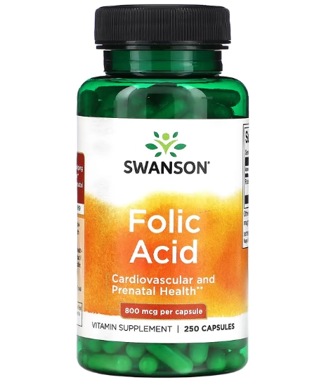 Ácido Fólico, 800mcg, 250 Cápsulas, Swanson