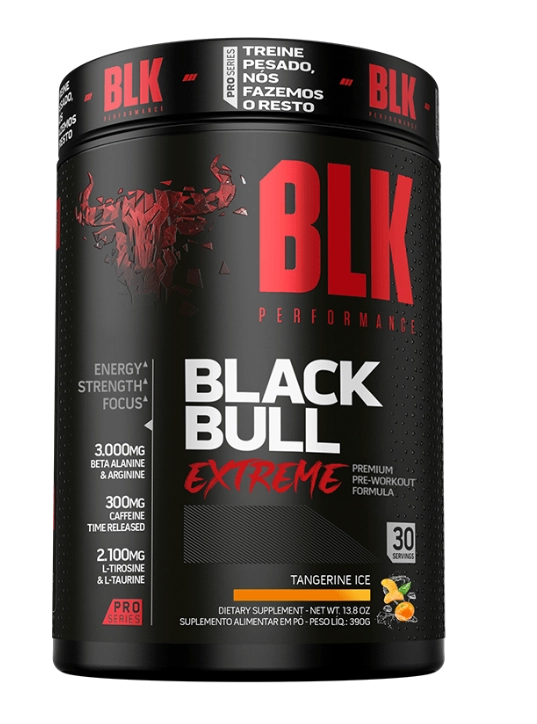 Pré treino, Black Bull Extreme, Sabor Tangerina Ice, 390g, BLK Performance