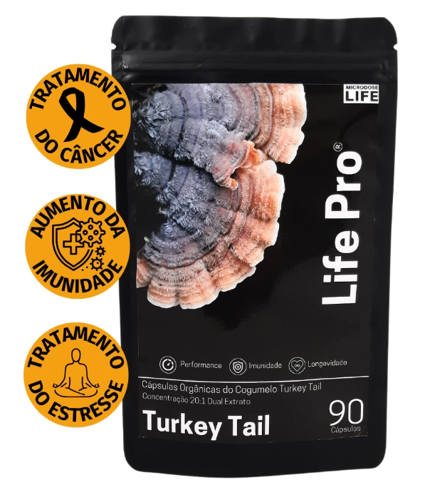 Extrato Turkey Tail Cogumelo da Cura, Reforça sua Imunidade e Maximize sua Vitalidade, 90 Cápsulas, Microdose Life
