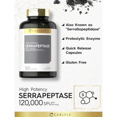 Serrapeptase 120000 SPU, 120 Cápsulas, Carlyle 