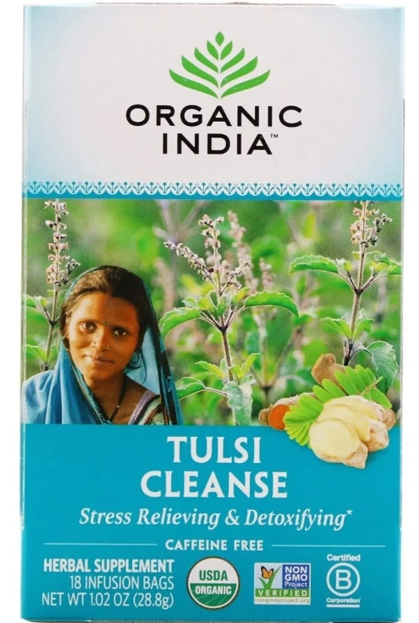Chá (Tulsi Cleanse) Sem Cafeína, 18 Sacos de Infusão, Organic India