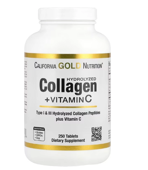 Peptídeos de Colágeno Hidrolisado, Tipo I e III, Com Vitamina C, 250 Comprimidos, California Gold Nutrition