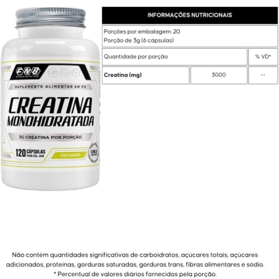 Creatina, Monohidratada, 3000mcg, 120 Cápsulas, FBN
