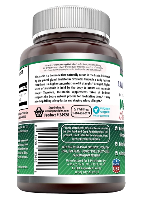 Melatonina 10mg, 250 Comprimidos Mastigáveis Sabor Morango, Amazing Formulas