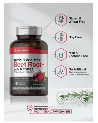 Óxido Nítrico Max com Raiz de Beterraba, Beet Root, 180 Cápsulas, Horbaach