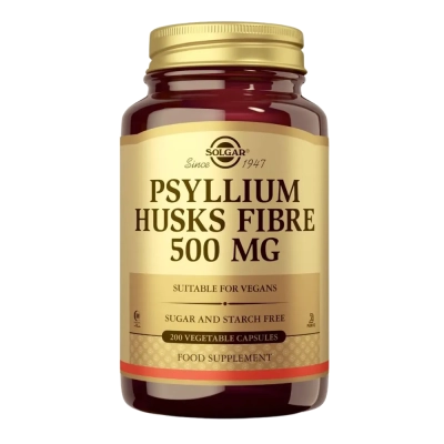 Suplemento de Psyllium Husk 500mg, Fibra Natural, Suporte ao Trato Digestivo e Função Intestinal, 200 Cápsulas, Solgar