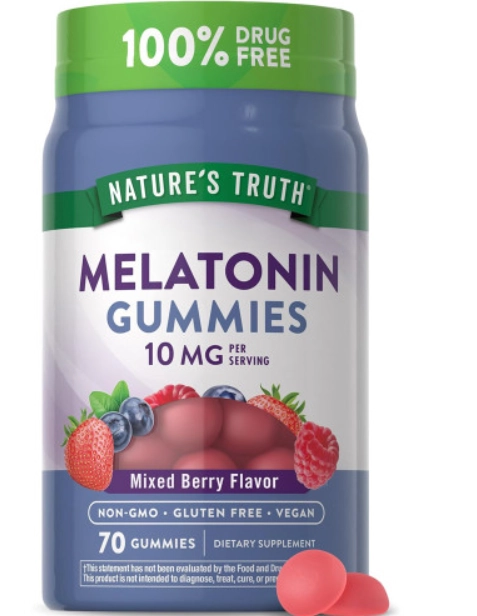 Melatonina 10mg, 70 Gomas Sabor Frutas vermelhas, Nature's Truth