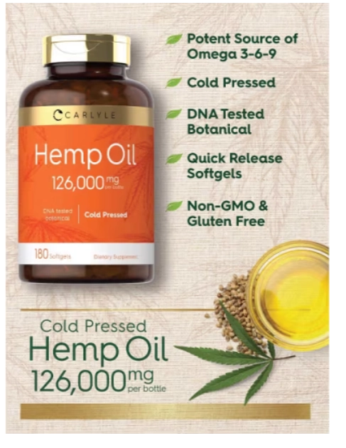 Hemp Oil 126.000mg, 180 Cápsulas, Carlyle