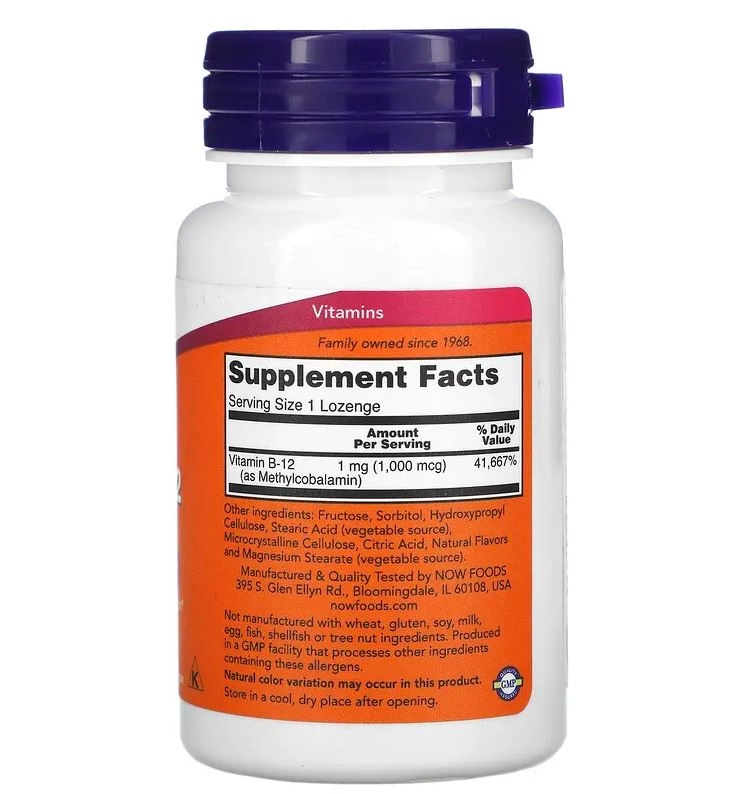 Metil B-12, 1.000 mcg, 100 Pastilhas, Now