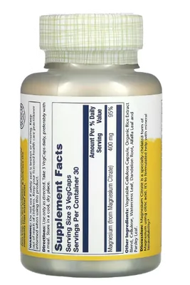 Citrato de Magnésio, 400mg, 90 Cápsulas, Solaray