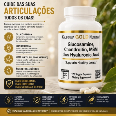 Glucosamina, Condroitina, MSM e Ácido Hialurônico, Suporte à Cartilagem e Líquido Sinovial, 120 Cápsulas, California Gold Nutrition 