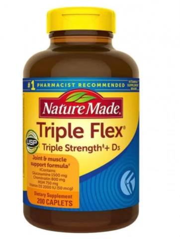TripleFlex Triple Strength + D3, Glucosamina Condroitina com MSM, 200 cápsulas, Nature Made