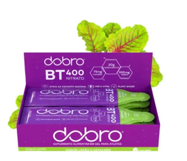 BT 400 Nitrato Gel, Com cafeína, Sabor Limão e Gengibre, 30g cada, Caixa com 10, Dobro