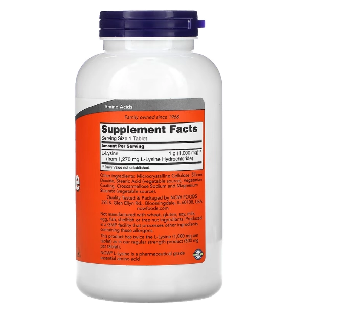 L-lisina, 1.000mg, 250 Comprimidos, Now