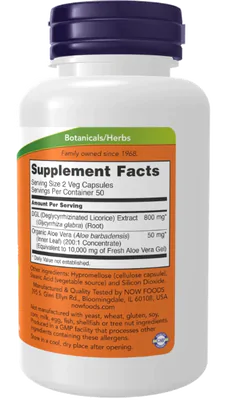 DGL com Aloe Vera, 400mg, 100 cápsulas, Now
