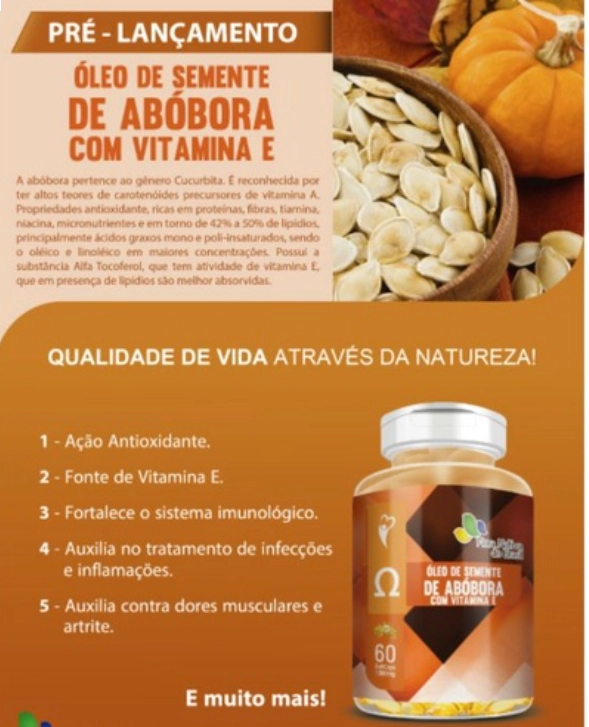 Óleo de semente de abobora, + Vitamina E 1000mg, 60 capsulas, Flora Nativa
