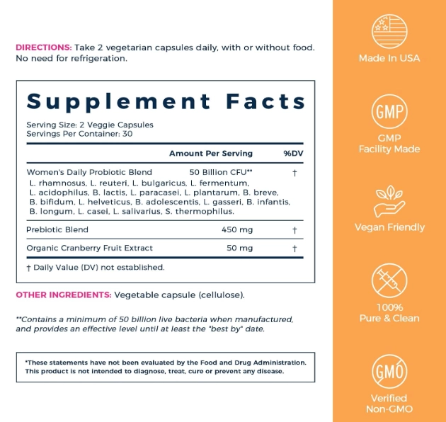 Probióticos para Mulheres com Cranberry, 50 Bilhões de UFC, 60 Cápsulas, NewRhythm