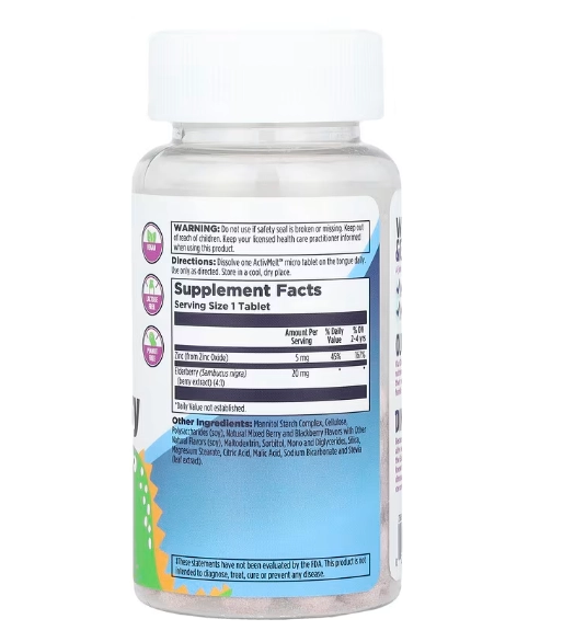 Zinco 5mg Elderberry Sabugueiro 20mg ActivMelt, 90 Microcomprimidos Dinosaurs, KAL