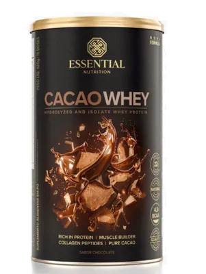 Cacao Whey, Blend de Whey Protein Hidrolisado e Isolado, Cacau Gourmet e Peptídeos de Colágeno hidrolisado, 840g, Essent