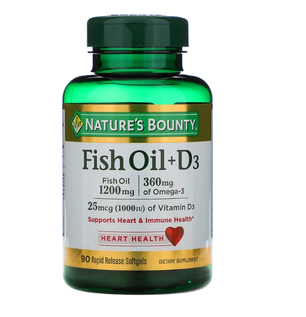 Fish Oil (ômega 3) + D3, 90 Cápsulas de Liberação Rápida, Nature's Bounty