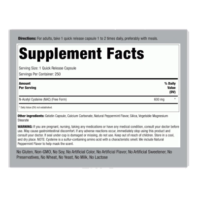 NAC N-acetilcisteína, 600 mg, 250 Cápsulas, Piping Rock