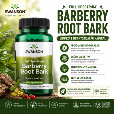 Barberry Root Bark, Equilíbrio Digestivo e Saúde do Organismo, 60 Cápsulas, Swanson