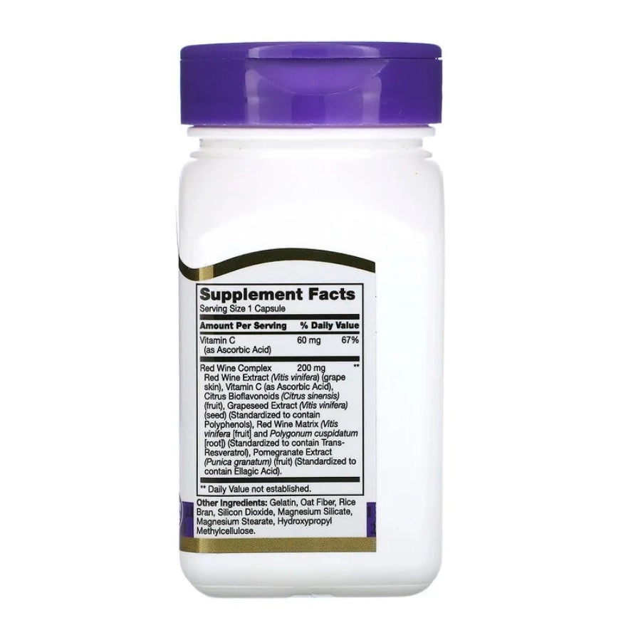 Resveratrol, Extrato de Vinho Tinto, 200mg, 90 Cápsulas, 21st Century