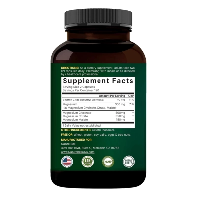 Magnésio Triple Complex, Relaxamento, Qualidade do Sono e Equilíbrio Diário, 240 Cápsulas, NatureBell