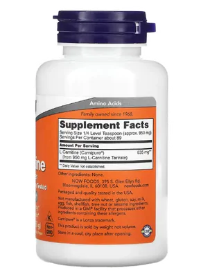 L-Carnitina, Pó Puro, 85g, Now