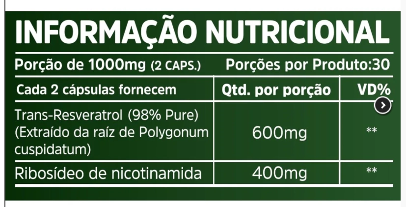 Nad + Trans Resveratol, 1000mg, 60 Cápsulas, Sunfood