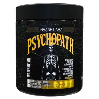 Psychopath, Pré-Treino Sabor Melancia, 186g, 30 doses, Insane Labz