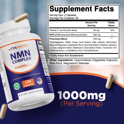 NMN Complex,1000mg, 120 Cápsulas, Vitamatic
