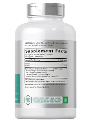 Multi Collagen Protein 2000mg, Tipos I, II, III, V, X, 180 Cápsulas, Horbaach