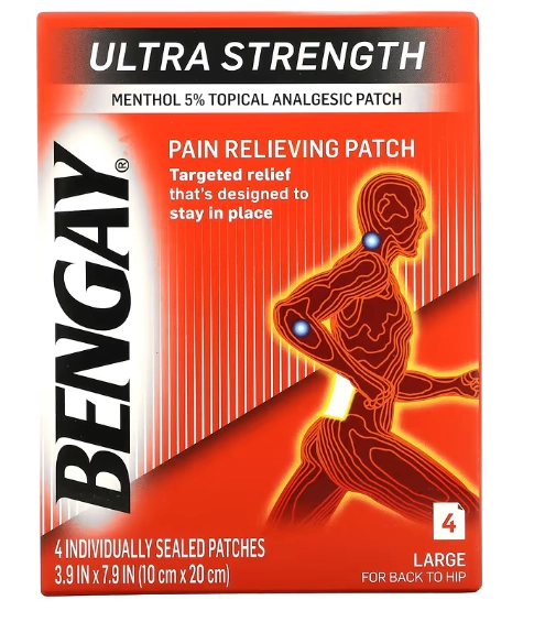 Adesivo para alívio da dor, De ultra resistência, Grande, 4 adesivos, Bengay