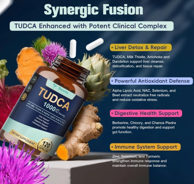 TUDCA 1000mg, com Cardo mariano, ALA, NAC e Sais Biliares, 120 Capsulas, Totaria Health