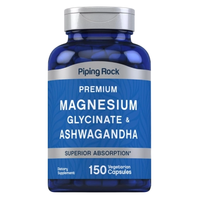 Magnésio Glicinato + Ashwagandha, 150 Cápsulas- Piping Rock