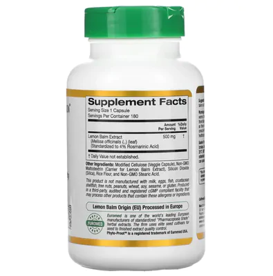 Extrato de Erva-Cidreira, 500mg, 180 Cápsulas, California Gold