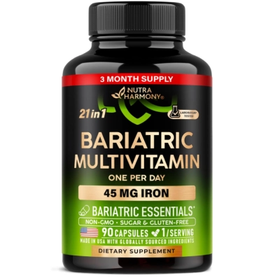 Bariatric Multivitamin, Multivitamínico Bariátrico 21 Vitaminas Essenciais + ferro 45mg, Cápsulas Opções, Nutra Harmony