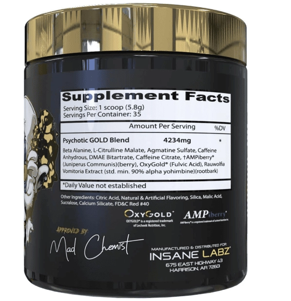 Pre Treino Psychotic Gold, Sabor Fruit Punch, 204g, Insane Labz