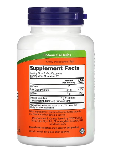 Spirulina Natural, 500mg, 120 Cápsulas, Now