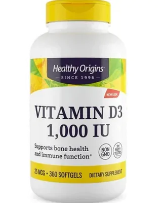 Vitamina D3, 1000IU, 360 Softgels, Healthy Origins