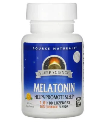 Melatonina 1mg, 100 Pastilhas sublingual, Sabor Laranja, Source Naturals