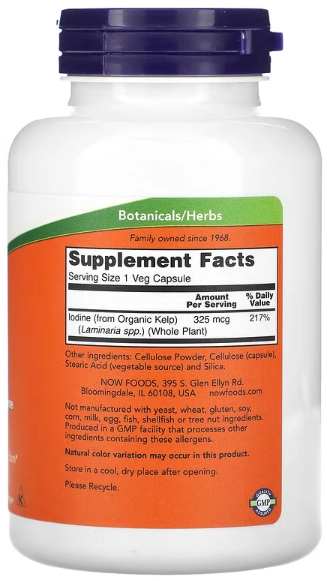 Kelp, 325mcg de Iodina Natural, 250 Cápsulas, Now