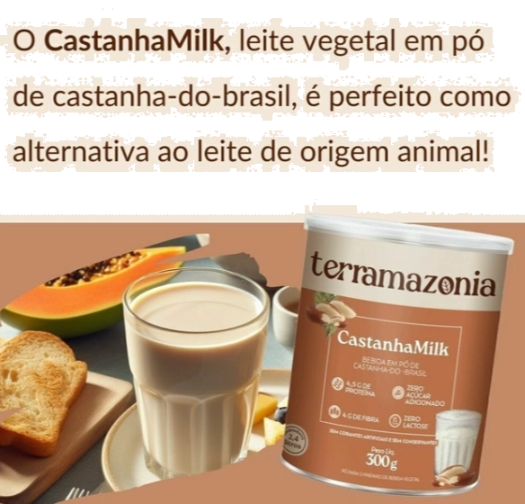 CastanhaMilk, Leite em pó vegetal feito de Castanha-do-Brasil, Sache 25g, Terramazonia