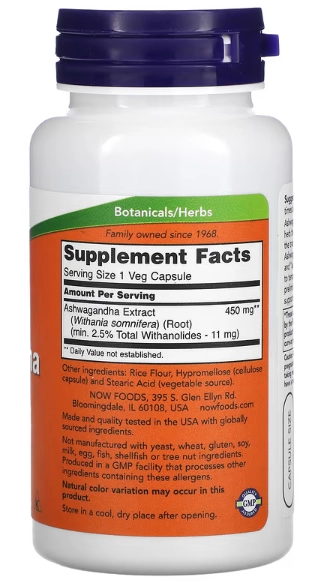 Ashwagandha, 450mg, 90 Cápsulas, Now