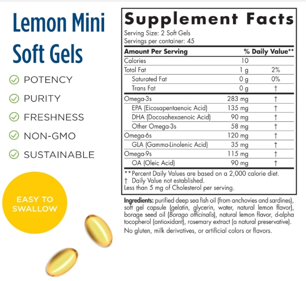 Complete Omega Junior 283mg, 90 Mini softgel Limão, Nordic Naturals