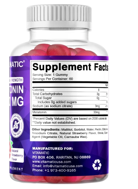 Melatonina 30mg, 60 Gomas Vag Sem Açúcar, Vitamatic